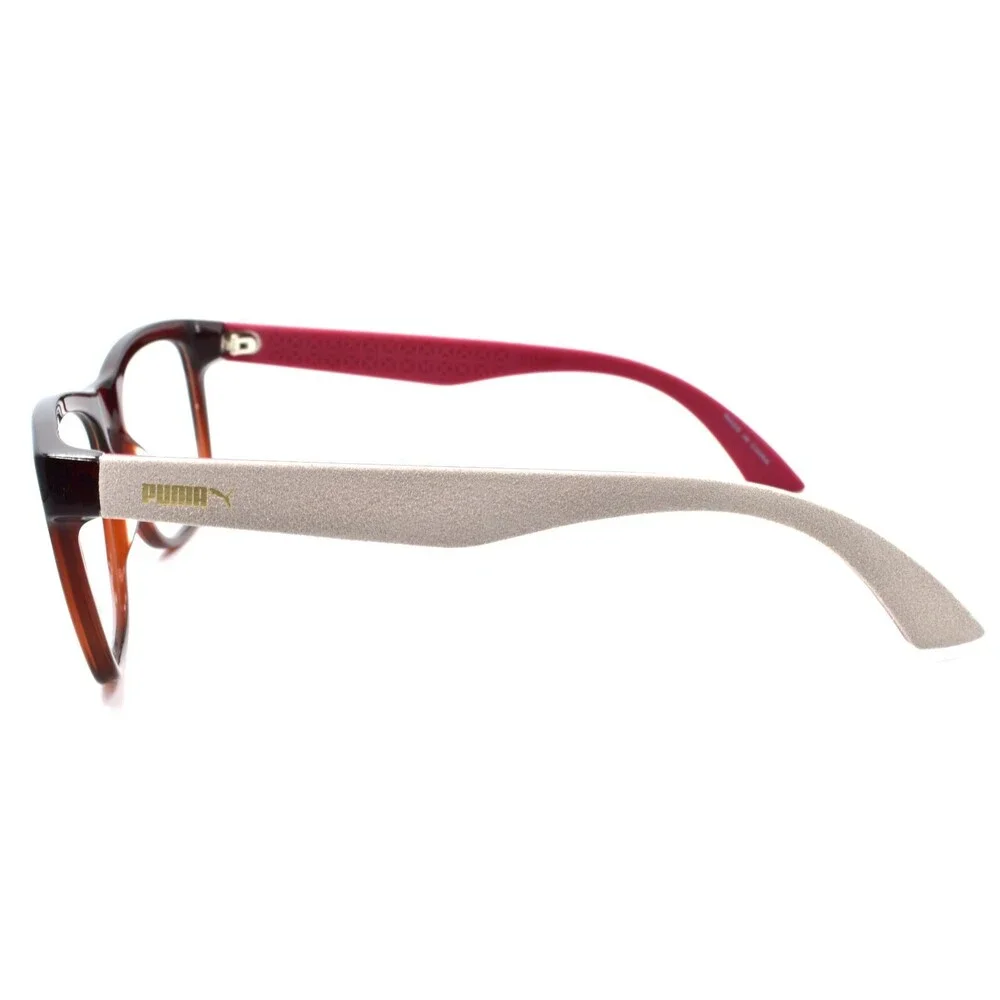 PUMA PU0044O 005 Unisex Eyeglasses Frames 54-17-140 Red & Ivory w/ Suede